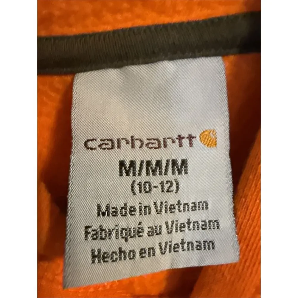 Carhartt Bright Orange Boys Hoodie Size Medium 10-12